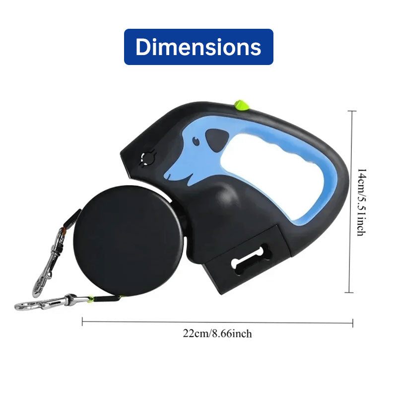 Dual / Double Dog Leash, 360° Retractable Roulette