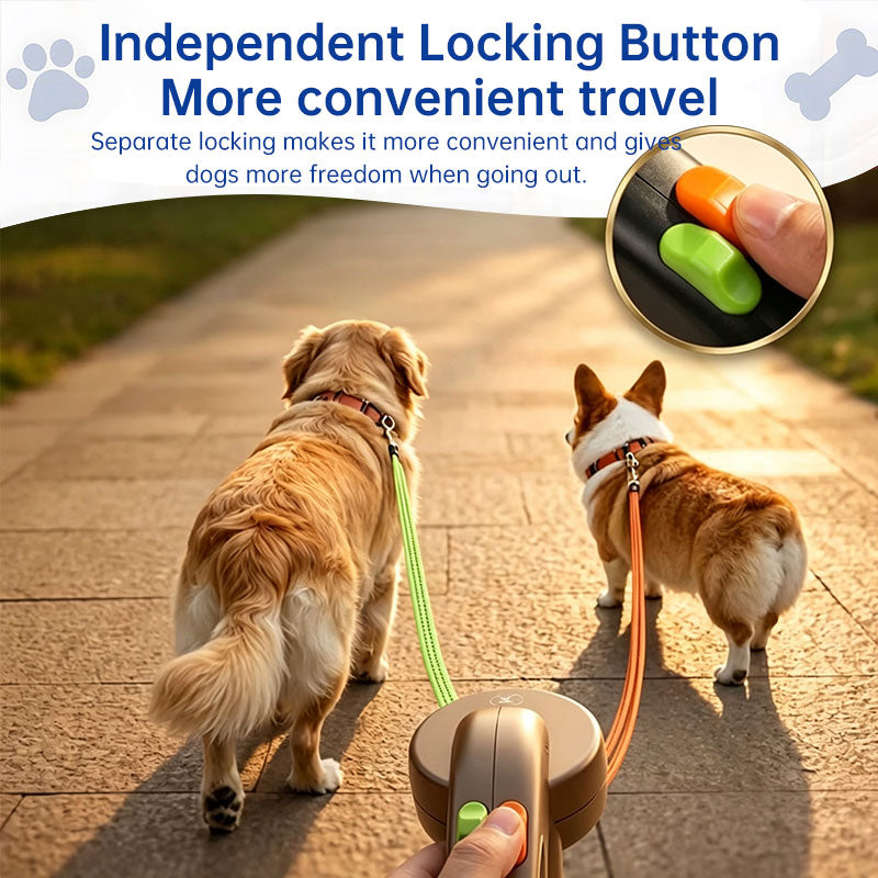 Dual / Double Dog Leash, 360° Retractable Roulette