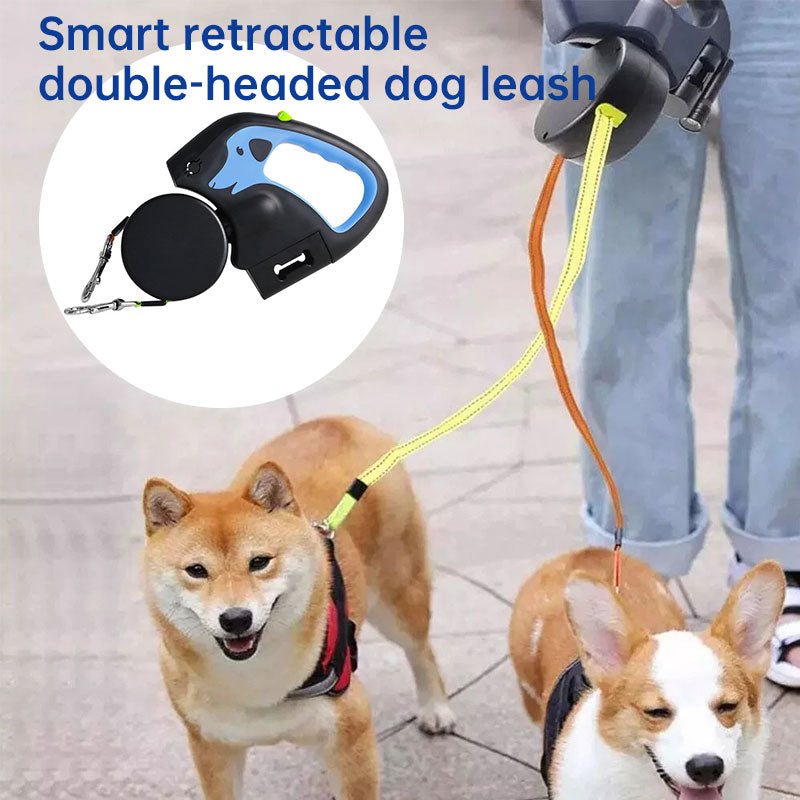 Dual / Double Dog Leash, 360° Retractable Roulette